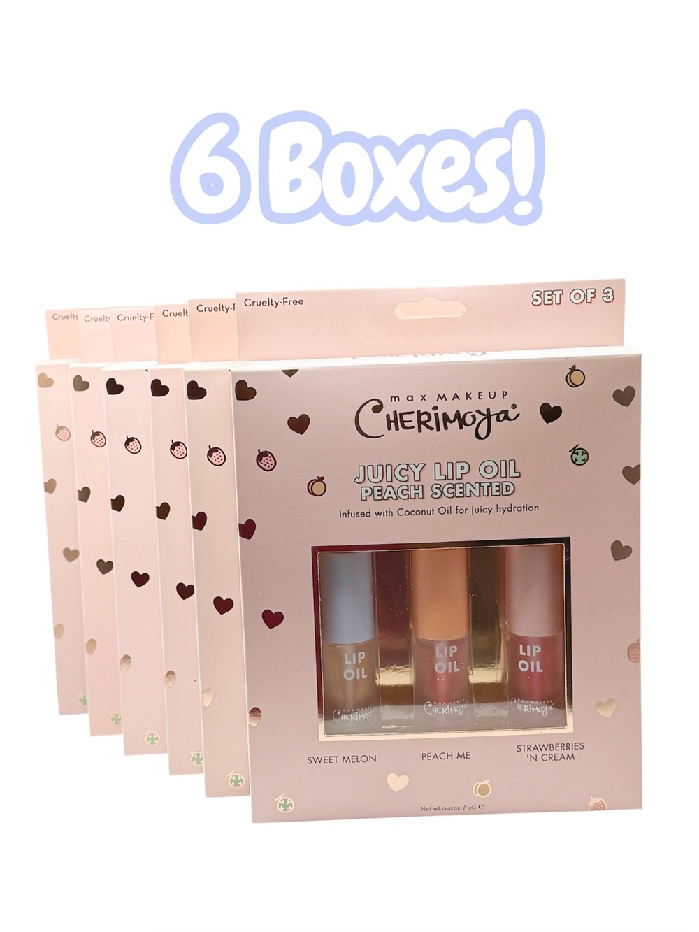 SIX BOXES! Cherimoya Juicy Peach Scented Lip Gloss Oil | Reseller Bundle